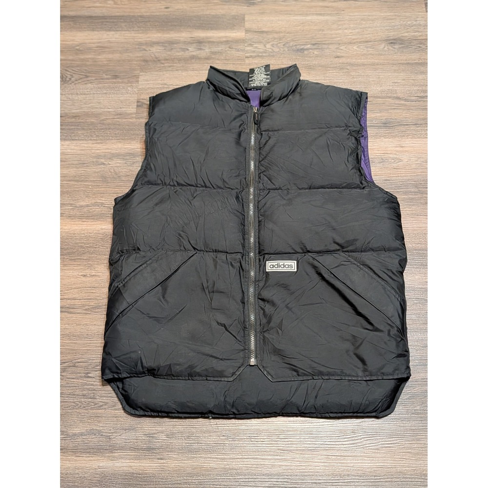 Vintage Adidas Down Puffer Vest Black Purple Reversible Mens Small RN 88387